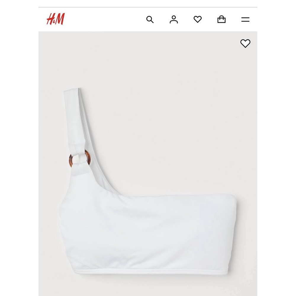 H&M Bikini Top  Size 14 White One Shoulder Classy Elevated Basic Tortoise Ring